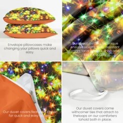 New Year Colorful Duvet Cover Set 100% Cotton, Soft and Breathable Fabric, Vibrant and Festive Design, Includes Duvet Cover and Pillowcases, Hypoallergenic and Skin-Friendly, Machine Washable, Durable