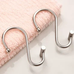 Nickel Shower Curtain Hooks, Rust Proof Shower Curtain Rings for Bathroom, Silver Metal Decorative Shower Curtain Hooks Hangers for Shower Curtain Rod, Set of 12 T-Bar Design