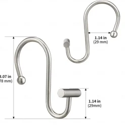 Nickel Shower Curtain Hooks, Rust Proof Shower Curtain Rings for Bathroom, Silver Metal Decorative Shower Curtain Hooks Hangers for Shower Curtain Rod, Set of 12 T-Bar Design