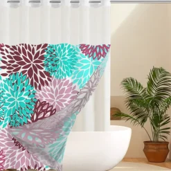 No Hook Leaves Pattern Shower Curtain 180cm*180cm(70