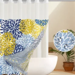 No Hook Leaves Pattern Shower Curtain 180cm*180cm(70