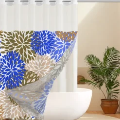 No Hook Leaves Pattern Shower Curtain 180cm*180cm(70