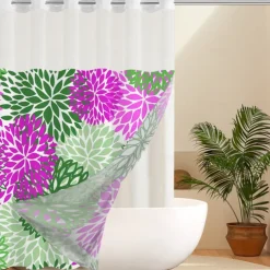 No Hook Leaves Pattern Shower Curtain 180cm*180cm(70