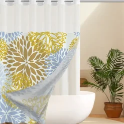 No Hook Leaves Pattern Shower Curtain 180cm*180cm(70
