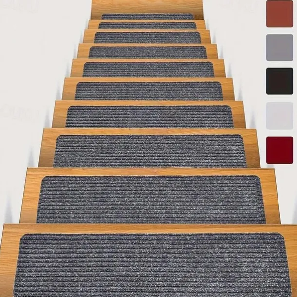 Non-Slip Carpet Stair Treads, Non-Skid Safety Rug, Slip Resistant Indoor Runner For Elders And Pets With Reusable Adhesive