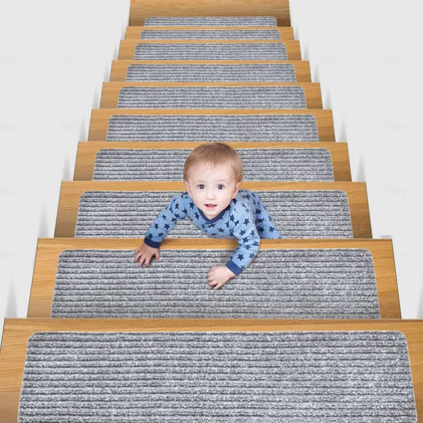 Non-Slip Carpet Stair Treads, Non-Skid Safety Rug, Slip Resistant Indoor Runner For Elders And Pets With Reusable Adhesive