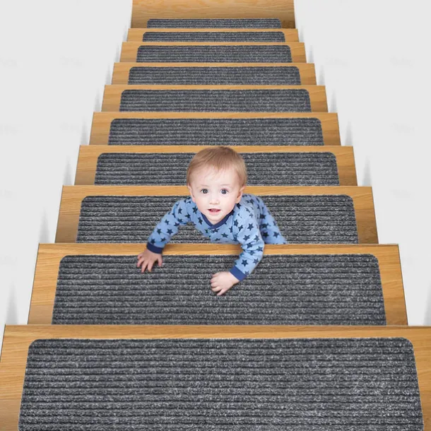 Non-Slip Carpet Stair Treads, Non-Skid Safety Rug, Slip Resistant Indoor Runner For Elders And Pets With Reusable Adhesive
