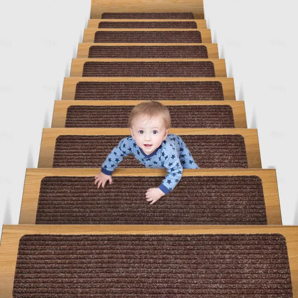 Non-Slip Carpet Stair Treads, Non-Skid Safety Rug, Slip Resistant Indoor Runner For Elders And Pets With Reusable Adhesive