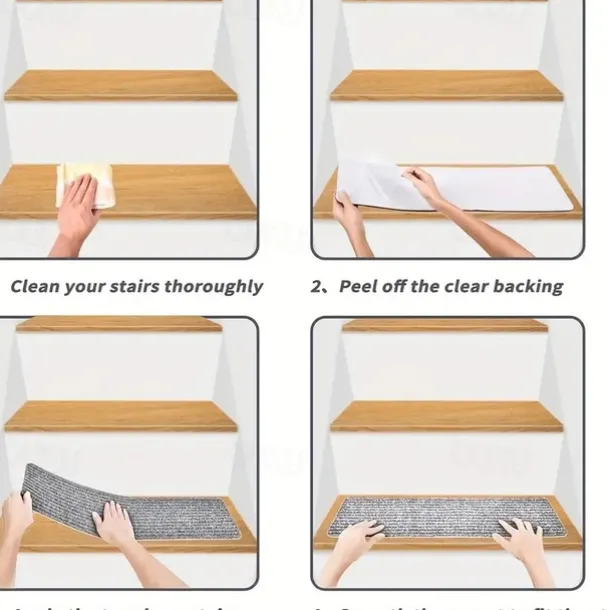 Non-Slip Carpet Stair Treads, Non-Skid Safety Rug, Slip Resistant Indoor Runner For Elders And Pets With Reusable Adhesive
