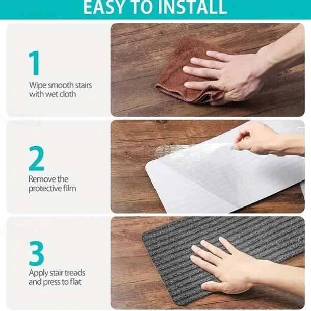 Non-Slip Carpet Stair Treads, Non-Skid Safety Rug, Slip Resistant Indoor Runner For Elders And Pets With Reusable Adhesive