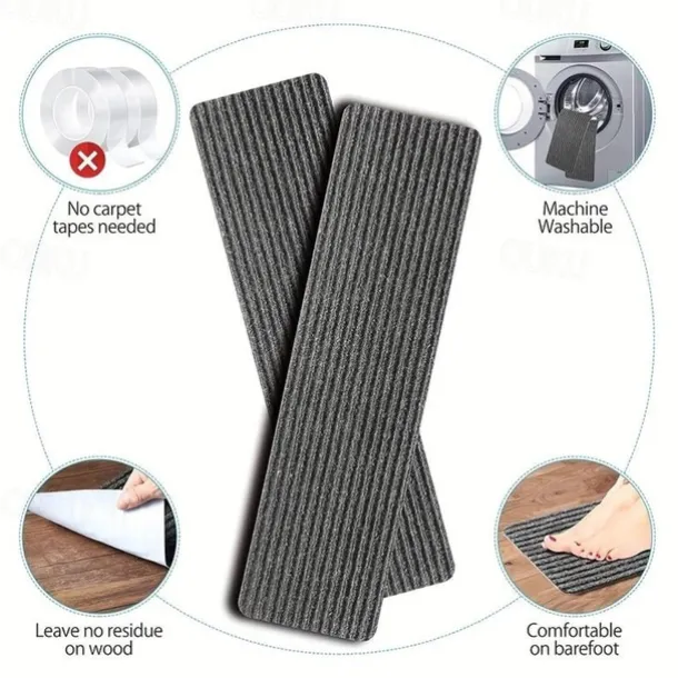 Non-Slip Carpet Stair Treads, Non-Skid Safety Rug, Slip Resistant Indoor Runner For Elders And Pets With Reusable Adhesive