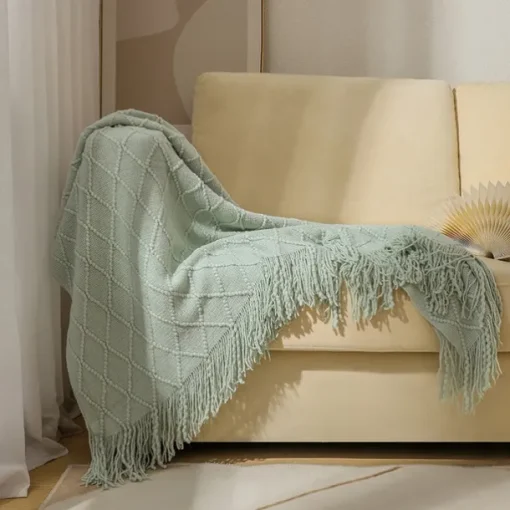Nordic Fringe Knit Blanket Soft and Cozy Yarn Design Perfect for Office Naps, Air-Conditioned Rooms, or Relaxing Versatile as a Shawl, Sofa Throw, or Casual Cover