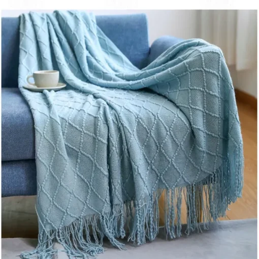 Nordic Fringe Knit Blanket Soft and Cozy Yarn Design Perfect for Office Naps, Air-Conditioned Rooms, or Relaxing Versatile as a Shawl, Sofa Throw, or Casual Cover