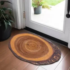 Novelty Door Mat Floor Mat Non Slip Ring of Tree 3D Trunk Wooden Log Print Area Rug Bath Mat for Indoor Outdoor Patio Bedroom Kitchen Office