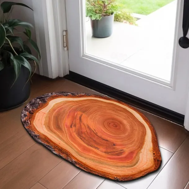 Novelty Door Mat Floor Mat Non Slip Ring of Tree 3D Trunk Wooden Log Print Area Rug Bath Mat for Indoor Outdoor Patio Bedroom Kitchen Office
