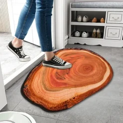 Novelty Door Mat Floor Mat Non Slip Ring of Tree 3D Trunk Wooden Log Print Area Rug Bath Mat for Indoor Outdoor Patio Bedroom Kitchen Office