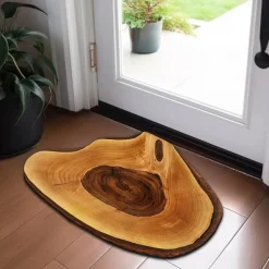 Novelty Door Mat Floor Mat Non Slip Ring of Tree 3D Trunk Wooden Log Print Area Rug Bath Mat for Indoor Outdoor Patio Bedroom Kitchen Office