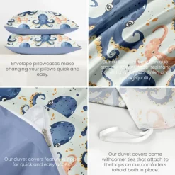 Ocean Series Duvet Cover 3-Piece Set 100% Cotton Super Soft Skin Friendly Long Lasting