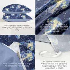 Ocean Series Duvet Cover 3-Piece Set 100% Cotton Super Soft Skin Friendly Long Lasting