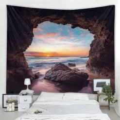 Ocean Wave Cave Wall Tapestry Art Decor Blanket Curtain Picnic Tablecloth Hanging Home Bedroom Living Room Dorm Decoration Nature Landscape Sea
