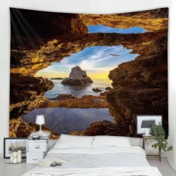 Ocean Wave Cave Wall Tapestry Art Decor Blanket Curtain Picnic Tablecloth Hanging Home Bedroom Living Room Dorm Decoration Nature Landscape Sea