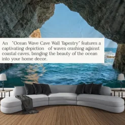 Ocean Wave Cave Wall Tapestry Art Decor Blanket Curtain Picnic Tablecloth Hanging Home Bedroom Living Room Dorm Decoration Nature Landscape Sea