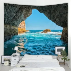 Ocean Wave Cave Wall Tapestry Art Decor Blanket Curtain Picnic Tablecloth Hanging Home Bedroom Living Room Dorm Decoration Nature Landscape Sea