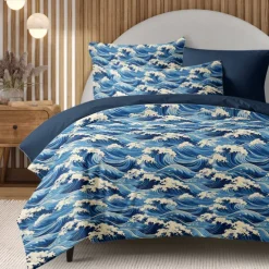 Ocean Wave Duvet Cover Set Soft Microfiber Bedding Vibrant Wave Design Includes Duvet Cover and Pillowcases Fade-Resistant, Zipper Closure, Machine Washable Queen, King, Twin Sizes Coastal Beach Theme