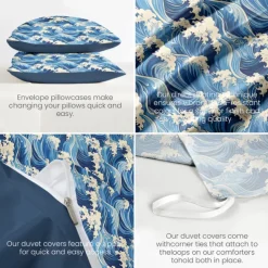 Ocean Wave Duvet Cover Set Soft Microfiber Bedding Vibrant Wave Design Includes Duvet Cover and Pillowcases Fade-Resistant, Zipper Closure, Machine Washable Queen, King, Twin Sizes Coastal Beach Theme