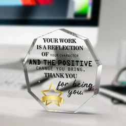 Octagonal Acrylic Award, Inspirational Quotes Gift for Colleagues, Boss, and Friends, Appreciation Desk Decor, Retirement Keepsake, Office Desk Accessory
