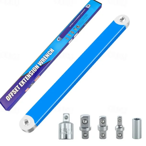Offset Extension Wrench Set, 15.4 Inch Offset Extension Wrench with 1/2", 1/4", 3/8" Square Drive Adapters and 3/8" Drive Ratchet Wrench, Universal Impact Wrench Extender Tool for Tight Place