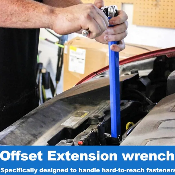 Offset Extension Wrench Set, 15.4 Inch Offset Extension Wrench with 1/2", 1/4", 3/8" Square Drive Adapters and 3/8" Drive Ratchet Wrench, Universal Impact Wrench Extender Tool for Tight Place