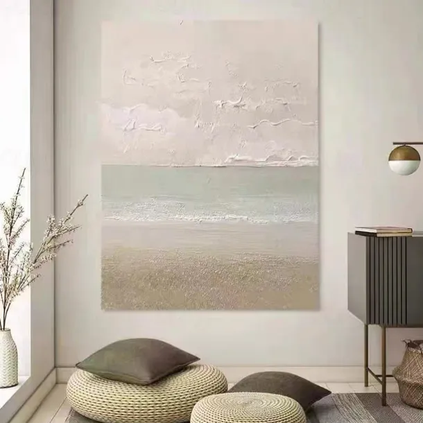 Oil Painting 100% Handmade Hand Painted Wall Art On Canvas Vertical Abstract Landscape Pink Seascape Modern Home Decoration Decor Rolled Canvas No Frame Unstretched