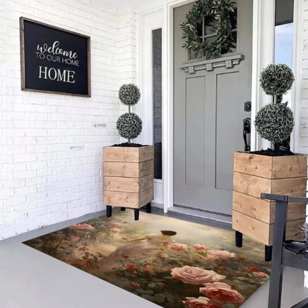 Oil Painting Floral Door Mat Floor mats Washable Rugs Kitchen Mat Non-Slip Oil Proof Area Rug Indoor Outdoor Bedroom Decor Bathroom Mat Entrance Rug