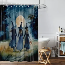 Oil painting Halloween witch shower curtain modern machine washable waterproof polyester fabric for bathroom decoration bathtub with 12 hooks