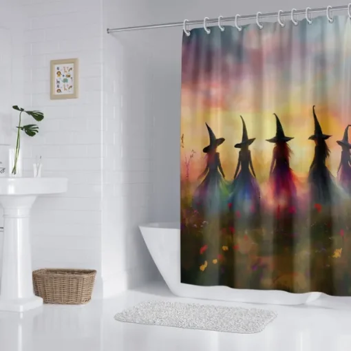 Oil painting Halloween witch shower curtain modern machine washable waterproof polyester fabric for bathroom decoration bathtub with 12 hooks