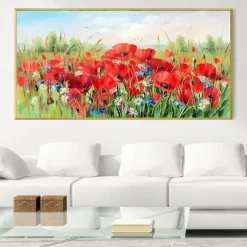 Oil painting hand painted Poppy Field Painting ArtWork handmade Wildflowers Oil Painting Landscape Red Poppies oil Painting for living room bedroom hotel wall home decoration