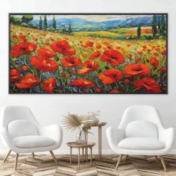 Oil painting hand painted Poppy Field Painting ArtWork handmade Wildflowers Oil Painting Landscape Red Poppies oil Painting for living room bedroom hotel wall home decoration