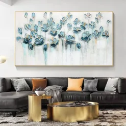 Oil Painting Handmade Hand Painted Wall Art Modern Abstract Blue Texture Flowers Home Decoration Decor Rolled Canvas No Frame Unstretched