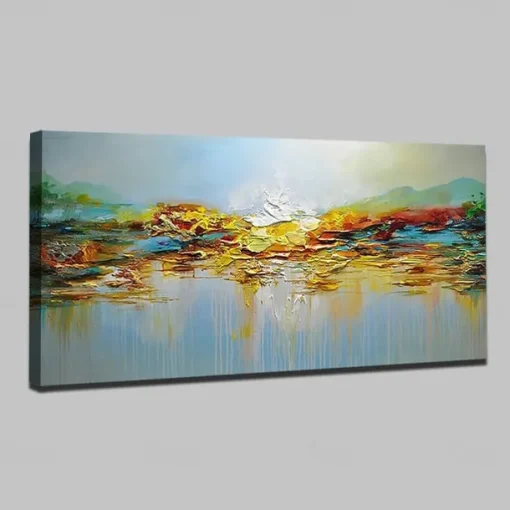Oil Painting Handmade Hand Painted Wall Art Mountain Lake Landscape Home Decoration Décor Stretched Frame Ready to Hang