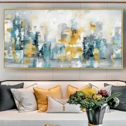 Oil painting handmade Jackson Pollock Blue & Yellow Art Prainting hand painted On Canvas Expressionism Painting Large Abstract oil painting handmade Wall Art For Home decoration