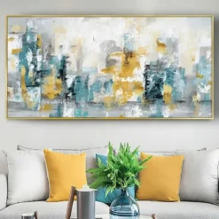 Oil painting handmade Jackson Pollock Blue & Yellow Art Prainting hand painted On Canvas Expressionism Painting Large Abstract oil painting handmade Wall Art For Home decoration