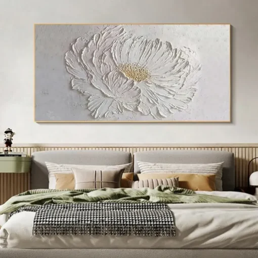 Oil painting handpainted 3D Floral Painting handmade Palette Knife flowers oil painting wall art Large 3D white Textured PaintingModern Decorative Paintings Impressionism Abstract white oil painting
