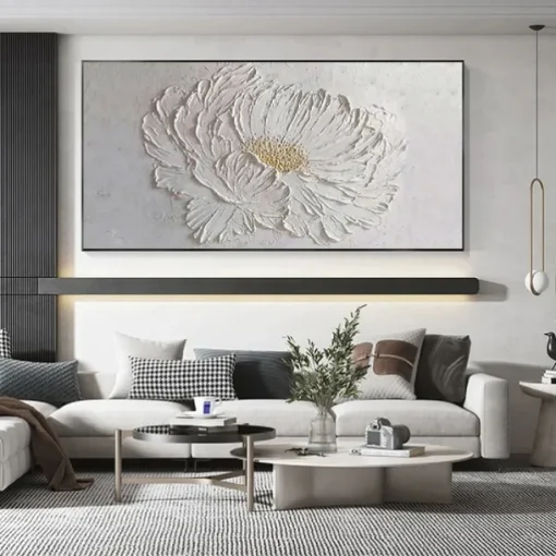 Oil painting handpainted 3D Floral Painting handmade Palette Knife flowers oil painting wall art Large 3D white Textured PaintingModern Decorative Paintings Impressionism Abstract white oil painting