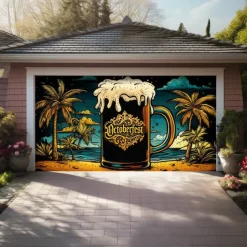 Oktoberfest 2025 Outdoor Garage Door Cover Banner Beer Tropical Beach Large Backdrop Decoration for Holiday Outdoor Garage Door Home Wall Decorations