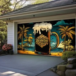 Oktoberfest 2025 Outdoor Garage Door Cover Banner Beer Tropical Beach Large Backdrop Decoration for Holiday Outdoor Garage Door Home Wall Decorations