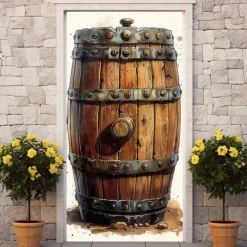 Oktoberfest Beer Barrel Door Covers Door Tapestry Door Curtain Decoration Backdrop Door Banner for Front Door Farmhouse Holiday Party Decor Supplies