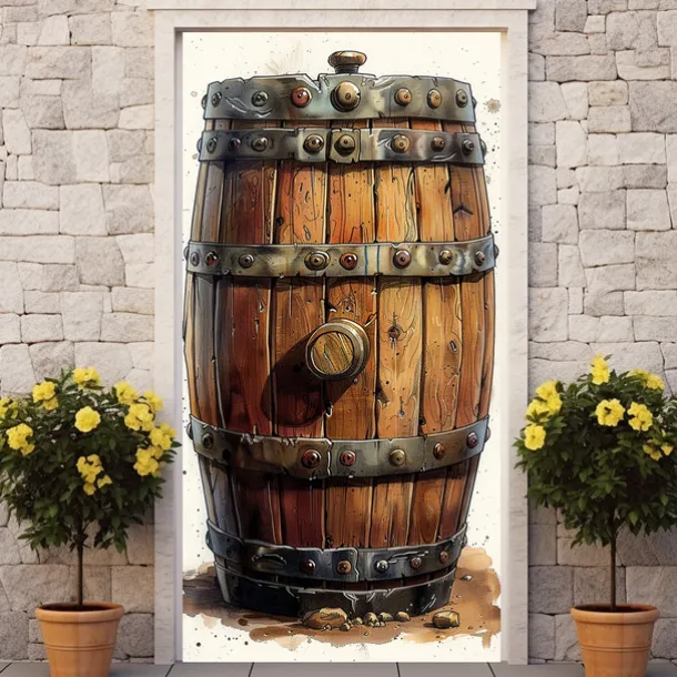 Oktoberfest Beer Barrel Door Covers Door Tapestry Door Curtain Decoration Backdrop Door Banner for Front Door Farmhouse Holiday Party Decor Supplies