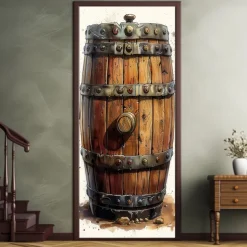 Oktoberfest Beer Barrel Door Covers Door Tapestry Door Curtain Decoration Backdrop Door Banner for Front Door Farmhouse Holiday Party Decor Supplies