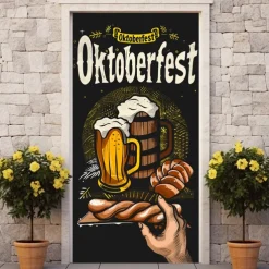 Oktoberfest Beer Barrel Door Covers Door Tapestry Door Curtain Decoration Backdrop Door Banner for Front Door Farmhouse Holiday Party Decor Supplies